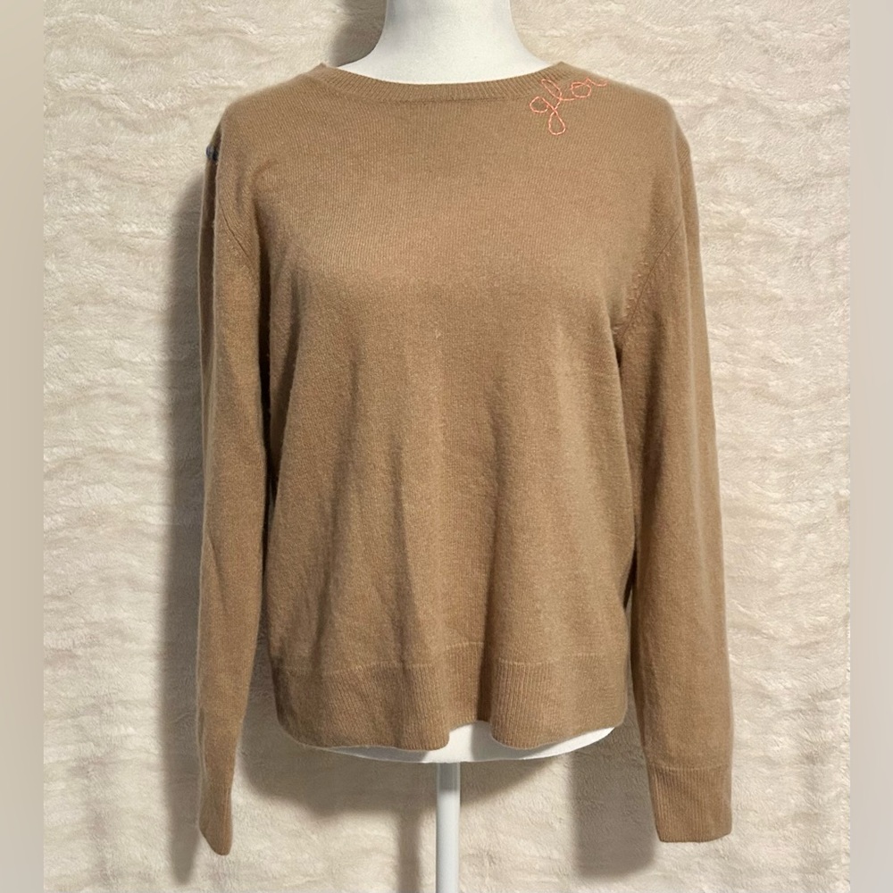 J.crew Hand Stitched Brown Embroidered ‘Glow’ Cashmere Sweater OS $180 new